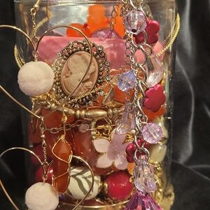 Pink & Gold Floral Charm Statement Jewelry Mix